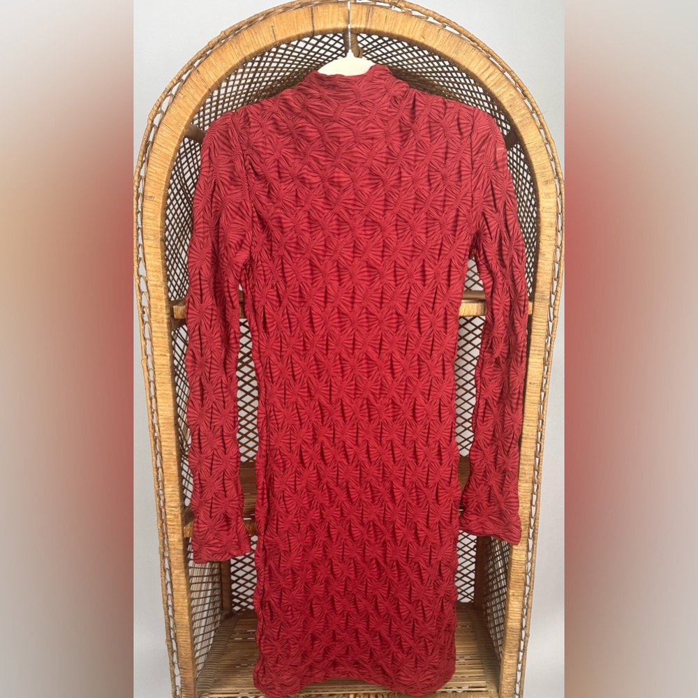 Anthropologie Maeve Long Sleeve Scrunch Textured Mini Dress Wine M NWT - Picture 5 of 6